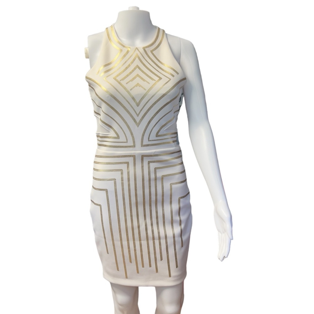 Guess NWOT - Womens White Bodycon Dress w/Gold Stripes